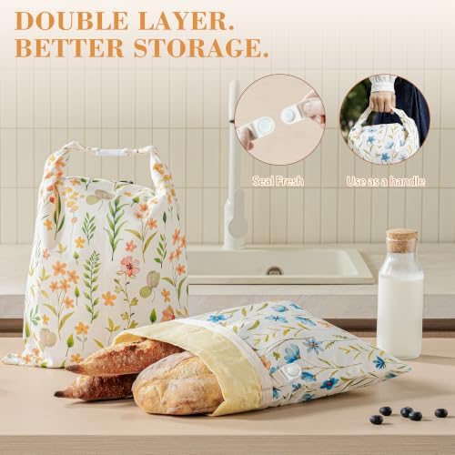 Bread Bags for Homemade Bread, Reusable Beeswax Bread Bag, 2 Pack Beeswax Bread Bags for Sourdough, Natural Cotton Beeswax Bags, Large Capacity - Image 5