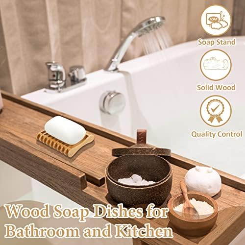Suclain 3 Pcs Bamboo Soap Dish for Shower Self Draining Slotted Bar Soap Holder Wooden Tray for Shower, Sink, Bathroom, Bath Tub, Restaurant Counter, Kitchen Sponges, Easy Dry - Image 4