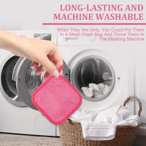 Puomue Makeup Remover Cloth 12 Pack, Ultra Soft and Reusable Microfiber Makeup Remover Towels for All Skin Types, Perfect Face Towels for Women, 6 Inch x 6 Inch, Rose Red - Image 7