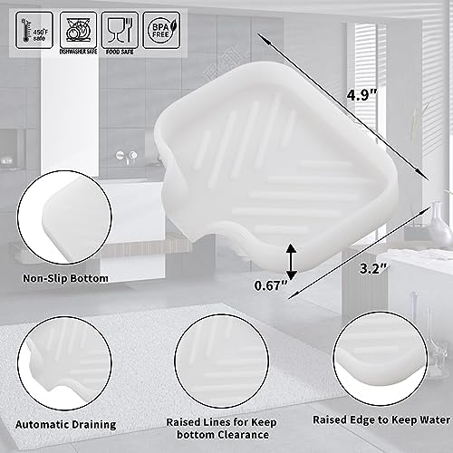 MicoYang Silicone Soap Dish with Drain Spout, Self-Draining Sink Organizer Tray for Bathroom & Kitchen, Sponges, Dispensers & Soap Holder, Non-Slip & Dishwasher Safe, Translucent (Compact, 4.9"×3.2") - Image 2