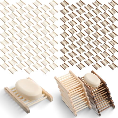 Rtteri 120 Pieces Bamboo Wood Soap Dish Tray Bathroom Wooden Soap Holder Handmade Bathtub Shower Dish Accessories for Home Bathroom Kitchen Sponge Scrubber by Rtteri