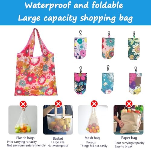 6 Pcs Reusable Shopping Bags Foldable, Machine Washable Shopping Grocery Bags in Pocket , Eco-Friendly Travel Recycle Shopping Bags, Waterproof Pouch Tote Bags for Daily Shopping Supplies load - Image 5