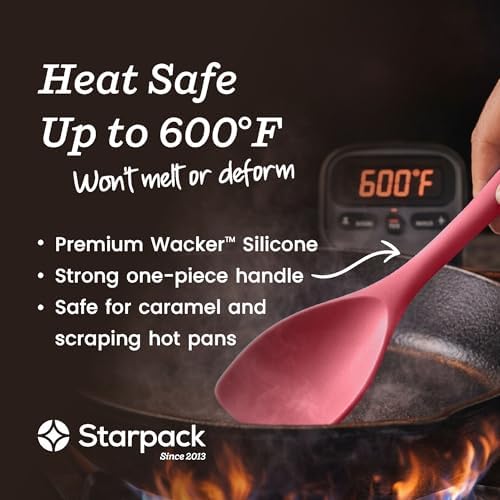 Starpack Stir and Serve Silicone Cooking Utensils Set (5-Piece, 11") - LFGB Non Toxic, 600°F Heat Resistant, BPA-Free - One-Piece Seamless, Dishwasher Safe - for Nonstick Cookware, Earthy Pink - Image 4