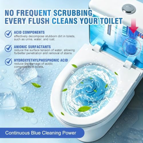 12 Tablets Toilet Bowl Cleaner Tablets for Tank – Automatic Toilet Tank Cleaner Tablets, Blue Toilet Tablets for Hard Water & Toilet Ring Removal, Deodorizing Toilet Tablets, Septic Safe, 300 Flushes - Image 4