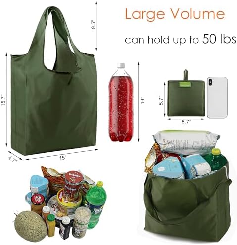 BeeGreen Green Reusable Grocery Bags Wholesale Moss Green Reusable Kitchen Bags Bulk Foldable-Machine Washable with Zipper Storage Pouch 50 Packs - Image 3