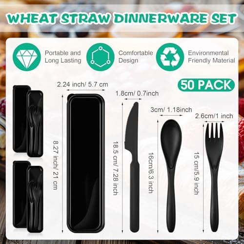 Jinei Reusable Travel Utensils Set Wheat Straw with Case,Black - Image 2