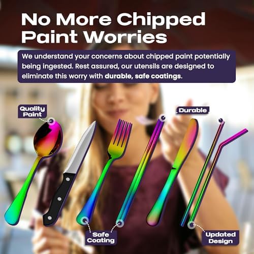 Taplord Portable Travel Silverware Set With Case, Includes 10 Pcs of Travel Utensils With Case, Stainless Steel Flatware Set For Camping, Lightweight (Multi-Color) - Image 3