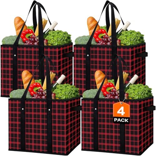 Reusable Grocery Bags 4 Pack, Foldable & Water Resistant Shopping Bags by WiseLife