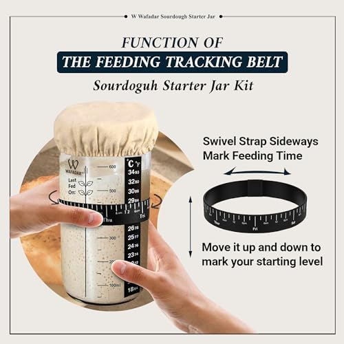Upgraded Sourdough Starter Jar Kit –24 oz Glass Jar with Date Marked Feeding Band, Thermometer, Scraper, Cleaning Brush & Measuring Cups, Complete Bread Baking Supplies - Image 6