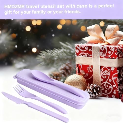 Travel Utensils with Case, Camping Utensil Sets, Wheat Straw Portable Knife Fork Spoons Tableware, Reusable Utensils for Lunch Box (Purple) - Image 6