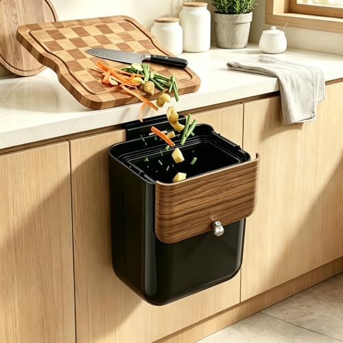 Large 3.2 Gallon Compost Bin, Under Sink Trash Can with Lid, Hanging Waste Cabinet for Office Kitchen Cupboard Bathroom Bedroom, Black by Unknown