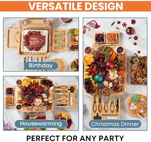 Bamboo Charcuterie Board Gift Set – Housewarming Gift for New Home, Wedding & Bridal Shower Gifts | Large Cheese Board with Hidden Drawers, Knives & Bowls | Perfect for Couples, Hosts & Housewarming - Image 5