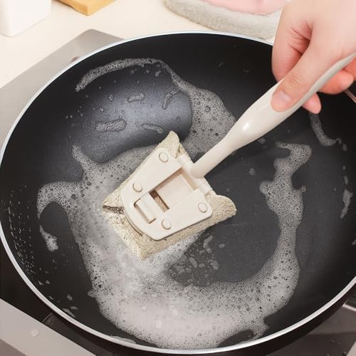 Natural Loofah Dish Sponge with Handle, 5 Replaceable Scrubber Pads - Image 2