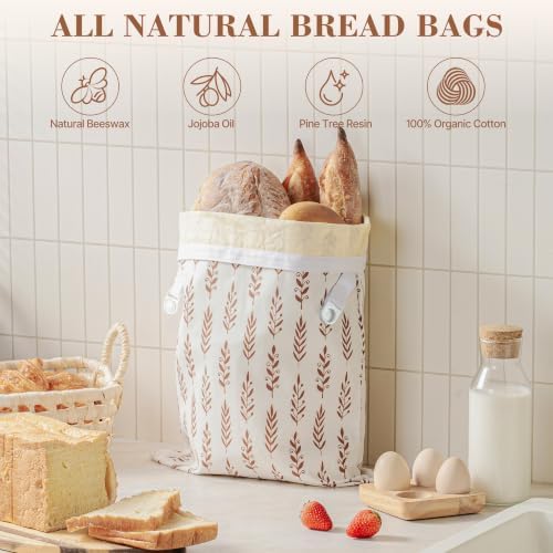 Sourdough Bread Bags, Bread Bags for Homemade Bread, 2 Pack Beeswax Bread Bag, Natural Cotton Sourdough Bags - Image 3