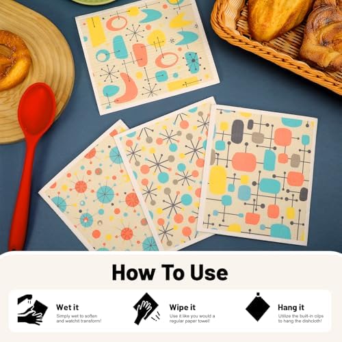 Swedish Dishcloths Nordic Atomic Print Reusable Kitchen Towels - Image 3