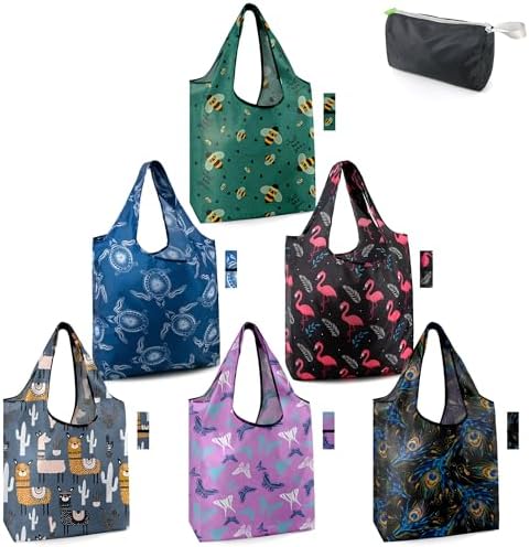 BeeGreen Animals Reusable Grocery Bags Bees Turtles Flamingo Peacock Alpaca Butterfly Lovers Gifts Shopping Bags Bulk 50LBS X-Large Foldable-Heavy Duty by BeeGreen