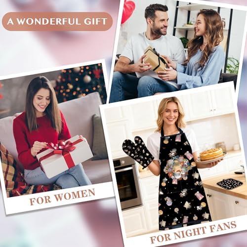 Night Christmas Gifts,Magic Pattern Wooden Cooking Spoons with Apron Oven Mitt Potholder-Halloween Kitchen Decor Cooking Utensils 9pcs,Night Gift for Fans,Women,Mother's Day,Housewarming - Image 6