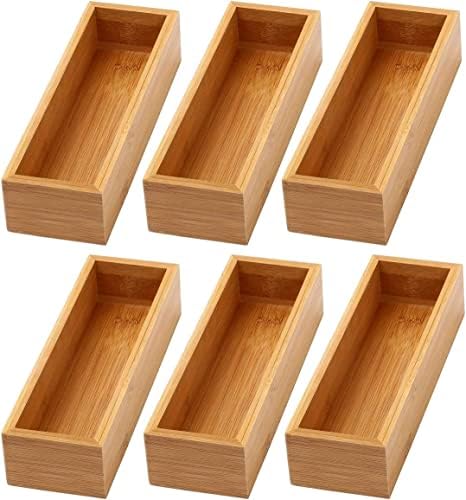 YBM Home Bamboo Drawer Organizer Storage Box for Kitchen Drawer, Junk Drawer, Office, Bedroom, Children Room, Craft, Sewing, and Bathroom, 6 Pack 3x9x2 inch by YBMHome