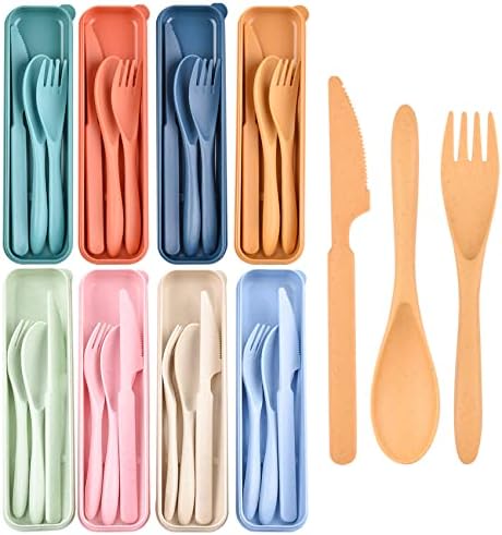 8 Sets Portable Cutlery Set,Reusable Travel Utensils with Case by Lnrkai