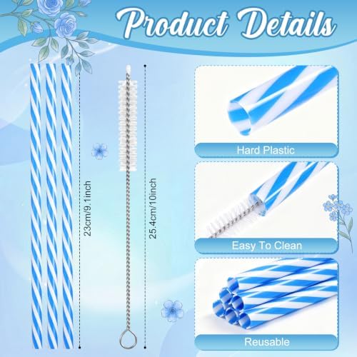 Honeydak 50 Pcs Reusable Plastic Straws Bulk,Blue and Whit Stripe - Image 2