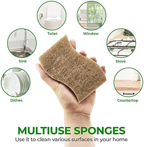 AIRNEX 24 Pack Biodegradable Natural Kitchen Sponge - Compostable Cellulose and Coconut Walnut Scrubber Sponge - Eco Friendly Sponges for Dishes - Image 6