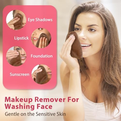 Natwag Makeup Remover Cloth, 6" x 6" Make Up Towels Reusable Face Cloth for Washing Face, Makeup Remover Pads Microfiber Face Washcloth with Mesh Bag, Just Water, 12 Pack, Brown - Image 2