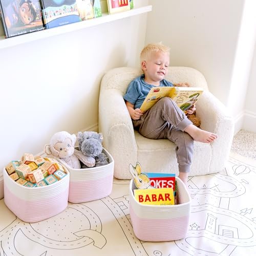 NaturalCozy Storage Cubes 9”x9”x7”Cotton Rope Woven Baskets for Organizing 3-Pack | 9 Inch Cube Storage Bin | Small Basket for Shelf Nursery, Pantry, Decorative Plant, Bathroom Closet, Toy Gift - Image 4