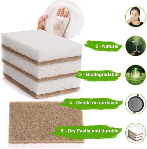 Natural Sponges for Dishes 12 Pack - Keep Soap Biodegradable Kitchen Sponge Compostable Coconut Scrubber - Eco Friendly Cleaning Sponges - Image 2