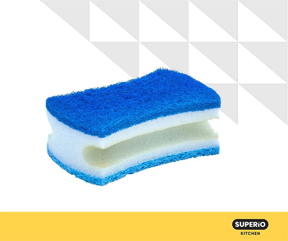 Non-Scratch Scrub Sponge with A Comfortable Grip, Heavy Duty Duel Sided Kitchen Scrubber Sponge Cellulose Scrub Sponge, Scratch Free, with Scouring Pad Set, 1 Sponge, Blue - Image 5