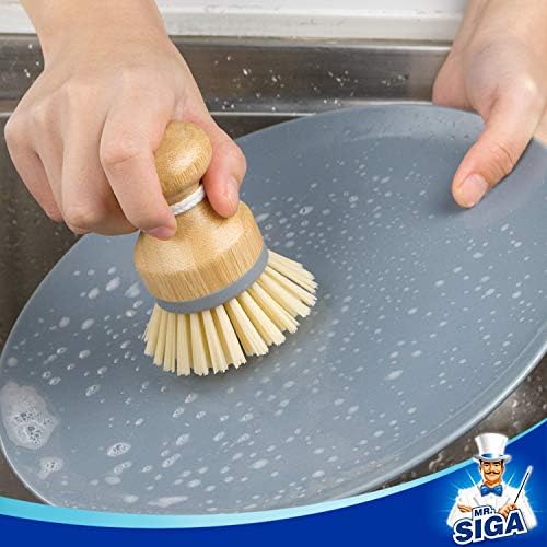 MR.SIGA Bamboo Palm Brush, Dish Scrub Brush, Bamboo Dish Brush, Pack of 2 - Image 5
