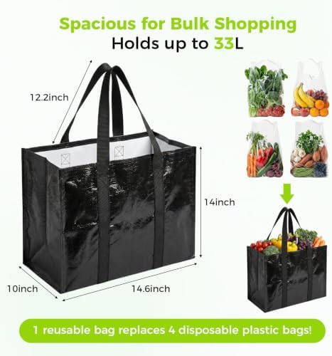 10 Pack Reusable Grocery Bags with Handles Waterproof Shopping Tote Bags - Image 3