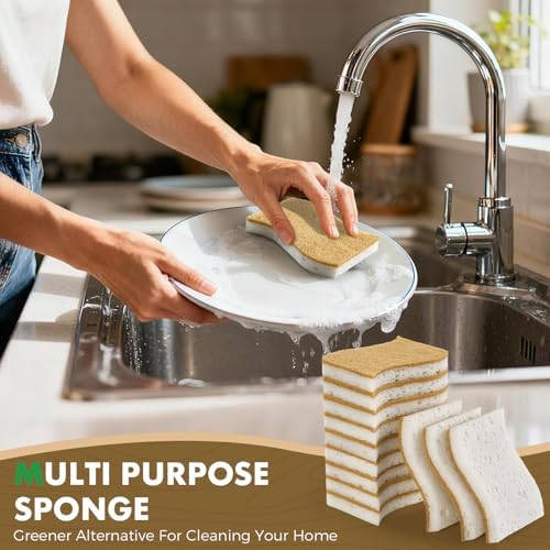 COBETE 12 Pack Natural Biodegradable Kitchen Non Scratch Sponges,Compostable Plant Based Coconut Cellulose Sponge,Eco Friendly Reusable Dish Scrubber Sponge for Pots, Pans & Household Cleaning - Image 6