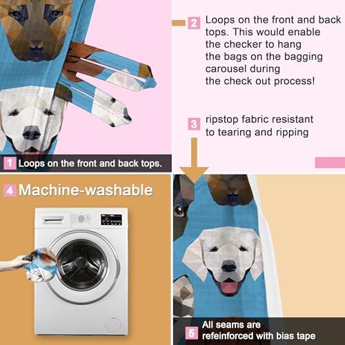 BeeGreen Reusable Grocery Bags for Groceries | Foldable Tote Bags with Handles Reusable Gift 6 Set - Heavy Duty Washable Polyester Travel and Shopping Basket - Bulk Bag for Women Animal Lovers - Image 5