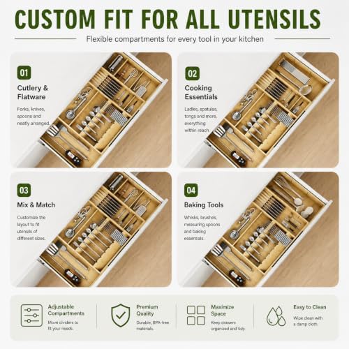 Bamboo Expandable Kitchen Drawer Organizer, 17.7-29.5 in,Natural - Image 6