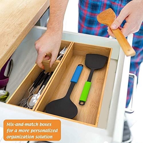 Bamboo Drawer Organizer Utensil Holder for Kitchen, Small Wood Silverware Storage Organizer, Stackable Box Tray for Cutlery, Flatware, Bathroom Caddy for Makeup, Perfume, Jewelry, 6x3x2.5 Inch - Image 3