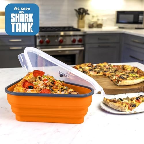 PIZZA PACK The Perfect Reusable Pizza Storage Container with 5 Microwavable Serving Trays - BPA-Free Adjustable Pizza Slice Container to Organize & Save Space, Orange 4 pk - Image 5