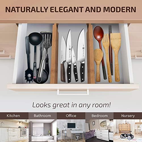 Bambüsi 4-Pack Drawer Divider - 2.6" High, 16" to 22" Adjustable Bamboo Drawer Organizers for Clothes, Expandable Dresser Separators in Bedroom/Bathroom/Kitchen/Office Organization and Storage - Image 2