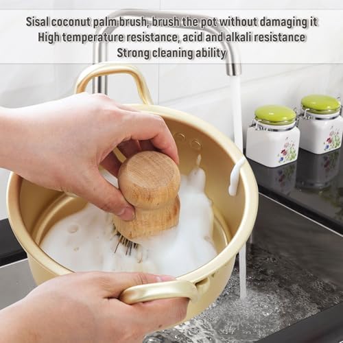 Natural Coconut Fiber Pot Scrubber Brushes with Quick-Dry Stand, Rubberwood Handle for Stubborn Pans & Kitchen Cleaning,2Pcs - Image 4
