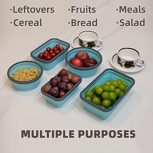 Lunememo 8 Pack Collapsible Silicone Food Storage Containers with Lids, Freezer & Dishwasher Safe, Foldable Lunch Box for Camper, Leftovers, Snacks, Meals - Image 4