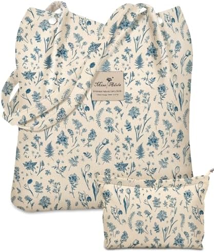Miss Adola 2 Pack Corduroy Tote Bag with Pouch for Women by MissAdola