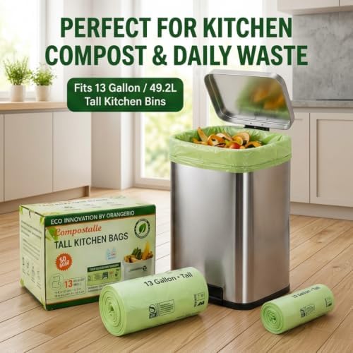 OrangeBio 13 Gallon Compostable Trash Bags, 50 Count, BPI Home Certified - Image 2