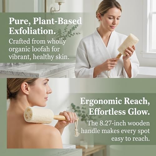 2 Pack Natural Loofah Dish Brushes with Wooden Handles - Image 4