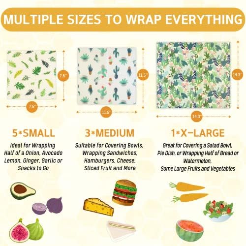 Reusable Beeswax Wrap - 9 Pack Beeswax Wraps for Food, Eco-Friendly Beeswax Food Wraps, Bread Sandwich Wrapper - Organic, Sustainable, Zero Waste, Reusable Plastic-Free Food Wrap, 1XL, 3M, 5S - Image 3