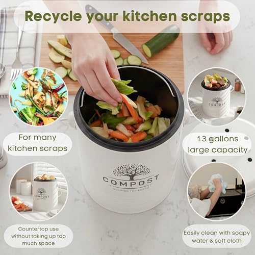 Perfnique 1.3 Gal Kitchen Compost Bin with Lid, Countertop Compost Caddy - Image 3
