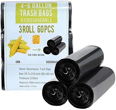 Jaoul Trash Bags 4 Gallon, Small Garbage Bags, Strong & Unscented Trash Bags for Kitchen, Bathroom, Office, Restroom, Car, Black, 60 Counts by Jaoul