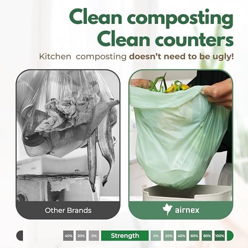 AIRNEX Small Compost Bags 1.6 Gal - 100 Compostable Kitchen Trash Bags for Countertop Bin - Cornstarch Leakproof & Tear-Resistant - OK Compost Home & Seedling Certified 0.18 mm Kitchen Garbage Bags - Image 3