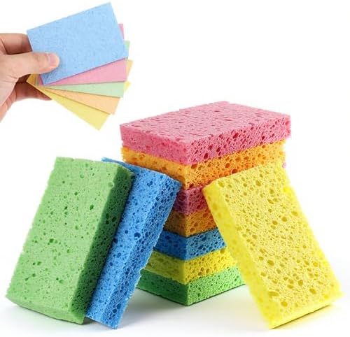 10 Pcs Cellulose Kitchen Sponges, Natural Compressed Sponges Reusable Non Scratch Sponge for Kitchen Dish Washing Bathroom Cars Cut-Outs DIY Scrub Sponge for Cleaning by Unknown
