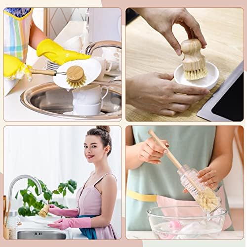 10 Pieces Wooden Dish Brush Set Bamboo Dish Brush Wood Bottle Brush with Replacement Heads for Dishes, Wide Mouth Bottles, Cups and Jars - Image 5