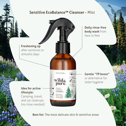 Wild & Pure Sensitive Skin Spray Body Wash (4oz) | Cleanser, Deodorizer, Moisturizer for Face, Hands, Body & Below the Belt | pH-Balanced, Microbiome-Friendly | EcoBalance Refillable Skincare - Image 3