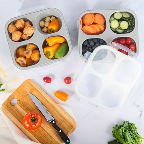 4-Compartment Collapsible Silicone Snack Containers (2-Pack), Leakproof Bento Box for Adults Portion Control, Space Saving Food Storage snakle box with Airtight Clip Lids, Microwave Safe (2) - Image 6